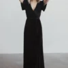 BB Custom Andi Ribbed Velvet Wrap Dress | Black