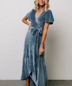 BB Custom Dresses Andi Ribbed Velvet Wrap Dress | Blue