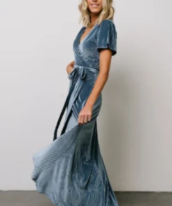 BB Custom Dresses Andi Ribbed Velvet Wrap Dress | Blue