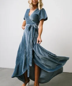 BB Custom Dresses Andi Ribbed Velvet Wrap Dress | Blue