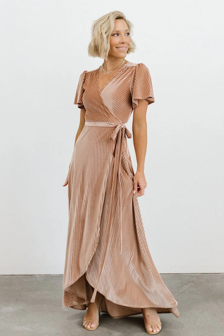 BB Custom Andi Ribbed Velvet Wrap Dress | Champagne Dresses 2 BB Custom Andi Ribbed Velvet Wrap Dress | Champagne Dresses