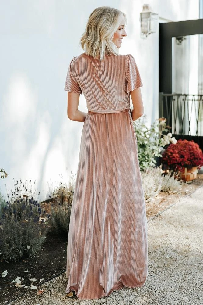 BB Custom Andi Ribbed Velvet Wrap Dress | Champagne Dresses 8 BB Custom Andi Ribbed Velvet Wrap Dress | Champagne Dresses