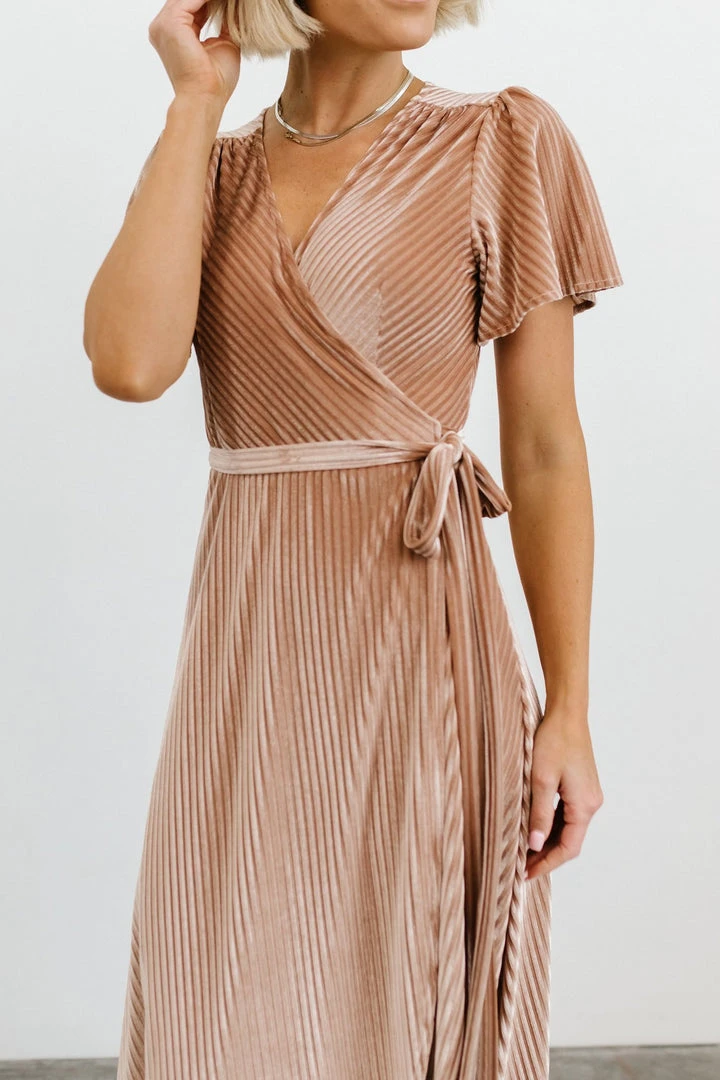 BB Custom Andi Ribbed Velvet Wrap Dress | Champagne Dresses 12 BB Custom Andi Ribbed Velvet Wrap Dress | Champagne Dresses