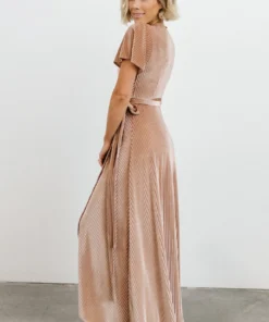 BB Custom Andi Ribbed Velvet Wrap Dress | Champagne Dresses 18 BB Custom Andi Ribbed Velvet Wrap Dress | Champagne Dresses