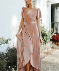 BB Custom Andi Ribbed Velvet Wrap Dress | Champagne Dresses