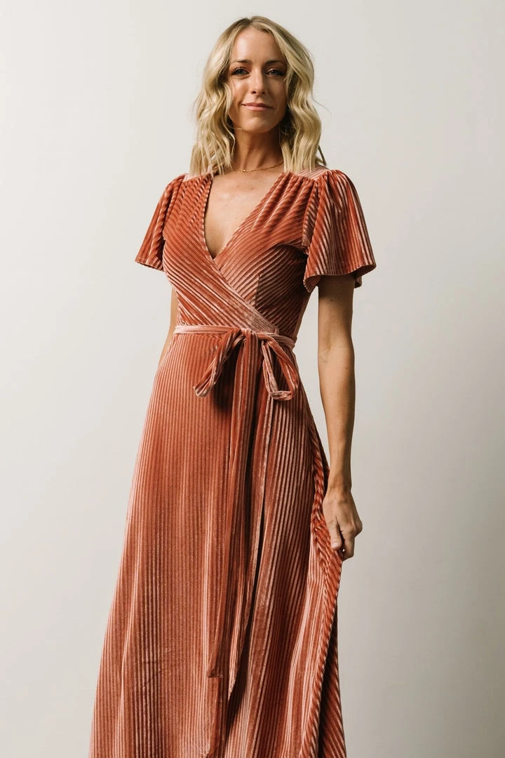 BB Custom Andi Ribbed Velvet Wrap Dress | Cherry Blossom 8 BB Custom Andi Ribbed Velvet Wrap Dress | Cherry Blossom