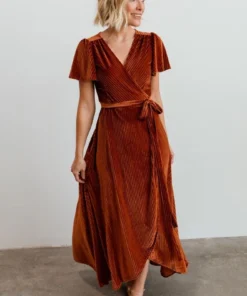 BB Custom Andi Ribbed Velvet Wrap Dress | Copper Dresses