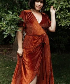 BB Custom Andi Ribbed Velvet Wrap Dress | Copper Dresses