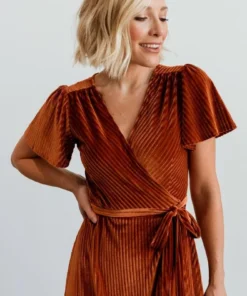 BB Custom Andi Ribbed Velvet Wrap Dress | Copper Dresses