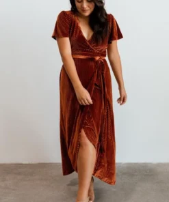 BB Custom Andi Ribbed Velvet Wrap Dress | Copper Dresses