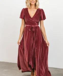 BB Custom Andi Ribbed Velvet Wrap Dress | Dark Rose