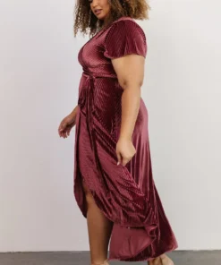 BB Custom Andi Ribbed Velvet Wrap Dress | Dark Rose