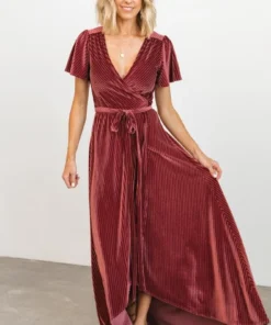 BB Custom Andi Ribbed Velvet Wrap Dress | Dark Rose