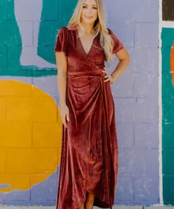BB Custom Andi Ribbed Velvet Wrap Dress | Dark Rose