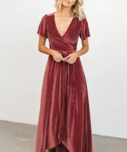 BB Custom Andi Ribbed Velvet Wrap Dress | Dark Rose