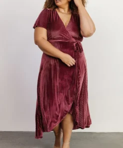 BB Custom Andi Ribbed Velvet Wrap Dress | Dark Rose