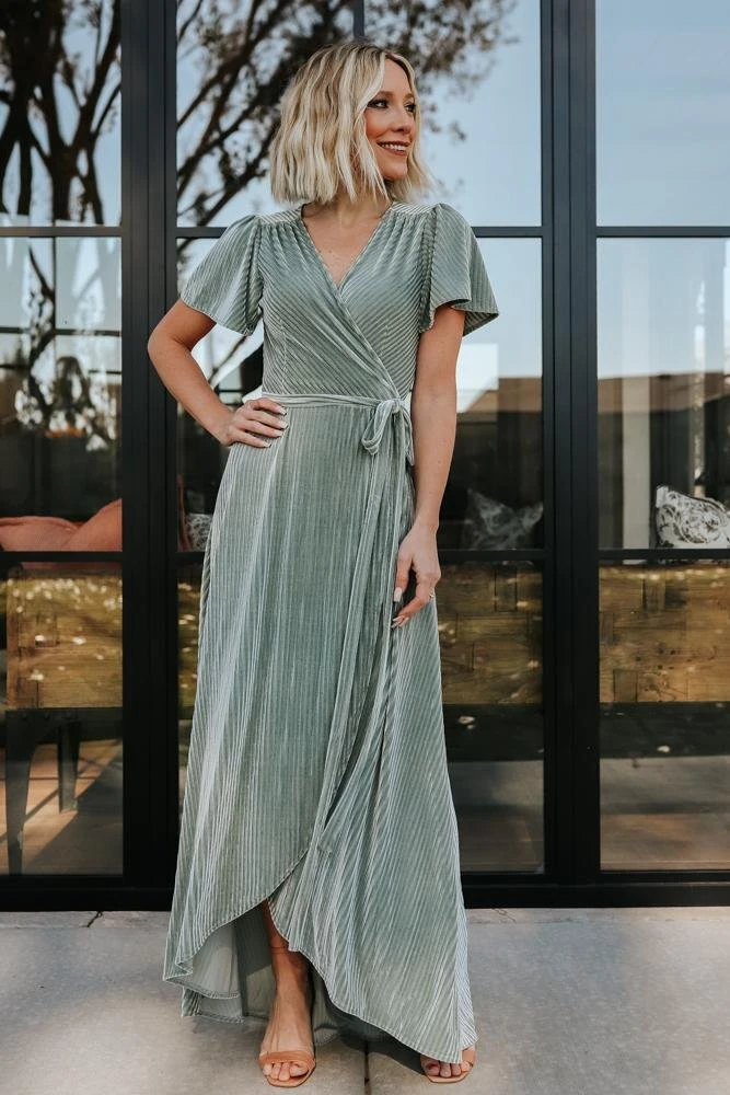 BB Custom Andi Ribbed Velvet Wrap Dress | Dusty Sage 8 BB Custom Andi Ribbed Velvet Wrap Dress | Dusty Sage