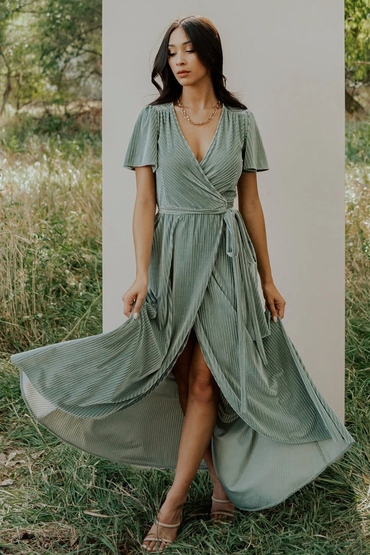 BB Custom Andi Ribbed Velvet Wrap Dress | Dusty Sage 4 BB Custom Andi Ribbed Velvet Wrap Dress | Dusty Sage