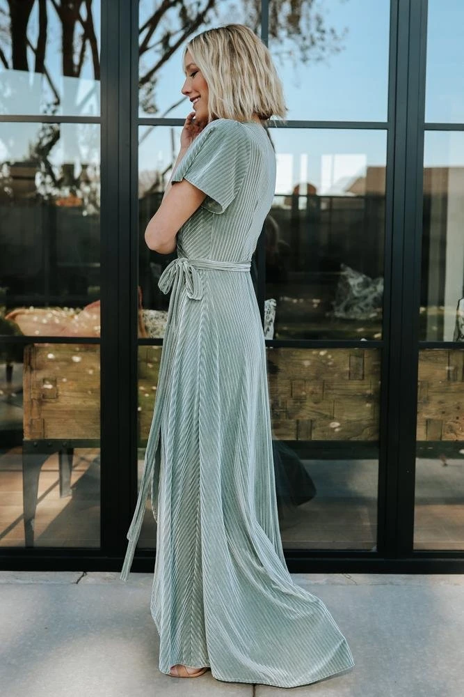 BB Custom Andi Ribbed Velvet Wrap Dress | Dusty Sage 2 BB Custom Andi Ribbed Velvet Wrap Dress | Dusty Sage