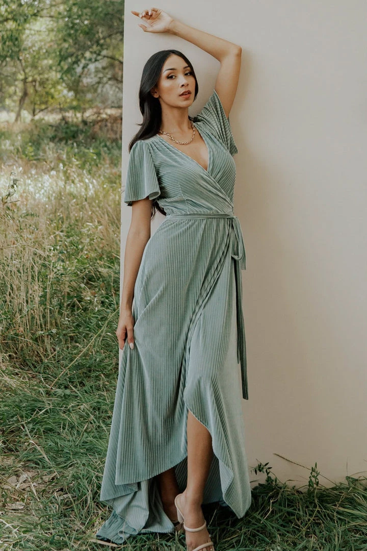 BB Custom Andi Ribbed Velvet Wrap Dress | Dusty Sage 13 BB Custom Andi Ribbed Velvet Wrap Dress | Dusty Sage
