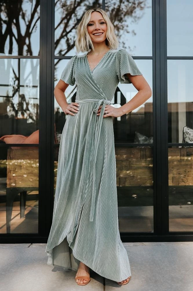 BB Custom Andi Ribbed Velvet Wrap Dress | Dusty Sage 1 BB Custom Andi Ribbed Velvet Wrap Dress | Dusty Sage