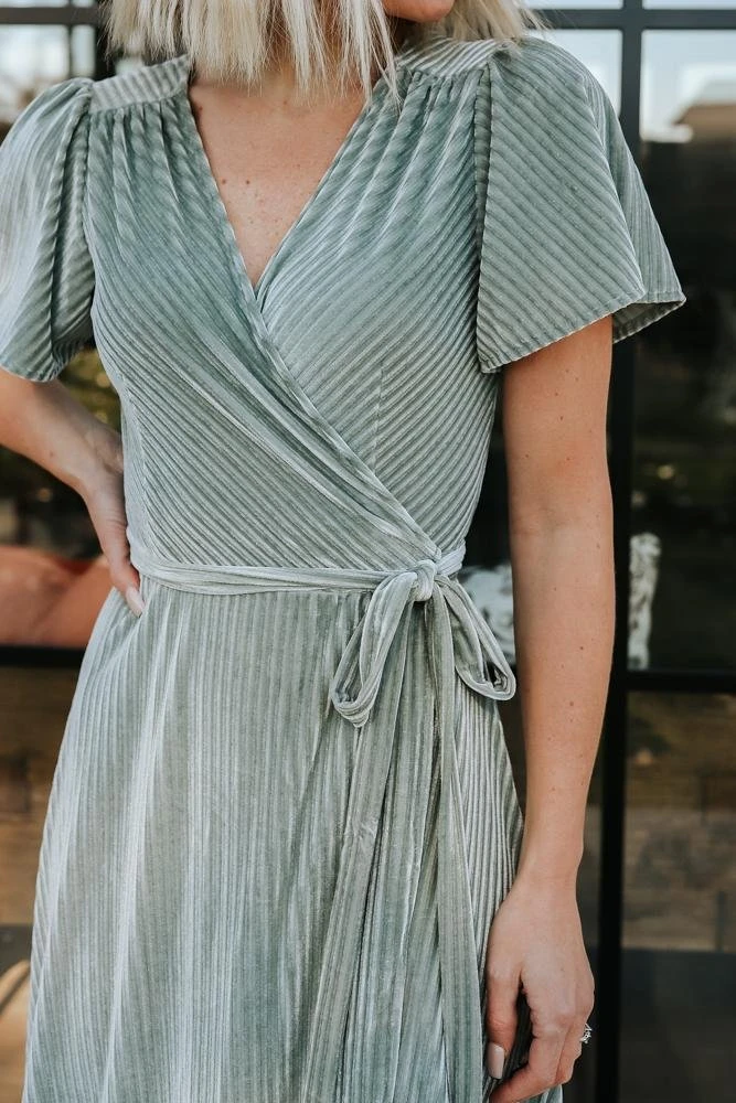 BB Custom Andi Ribbed Velvet Wrap Dress | Dusty Sage 7 BB Custom Andi Ribbed Velvet Wrap Dress | Dusty Sage