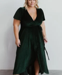 BB Custom Andi Ribbed Velvet Wrap Dress | Emerald