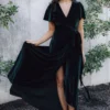 BB Custom Andi Ribbed Velvet Wrap Dress | Emerald