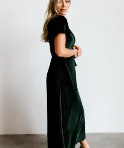 BB Custom Andi Ribbed Velvet Wrap Dress | Emerald