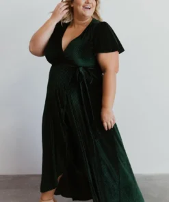 BB Custom Andi Ribbed Velvet Wrap Dress | Emerald