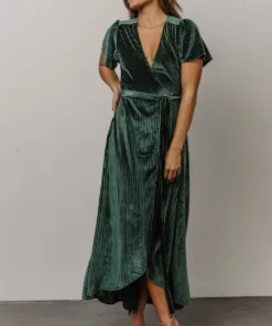 BB Custom Dresses Andi Ribbed Velvet Wrap Dress | Green 13 BB Custom Dresses Andi Ribbed Velvet Wrap Dress | Green