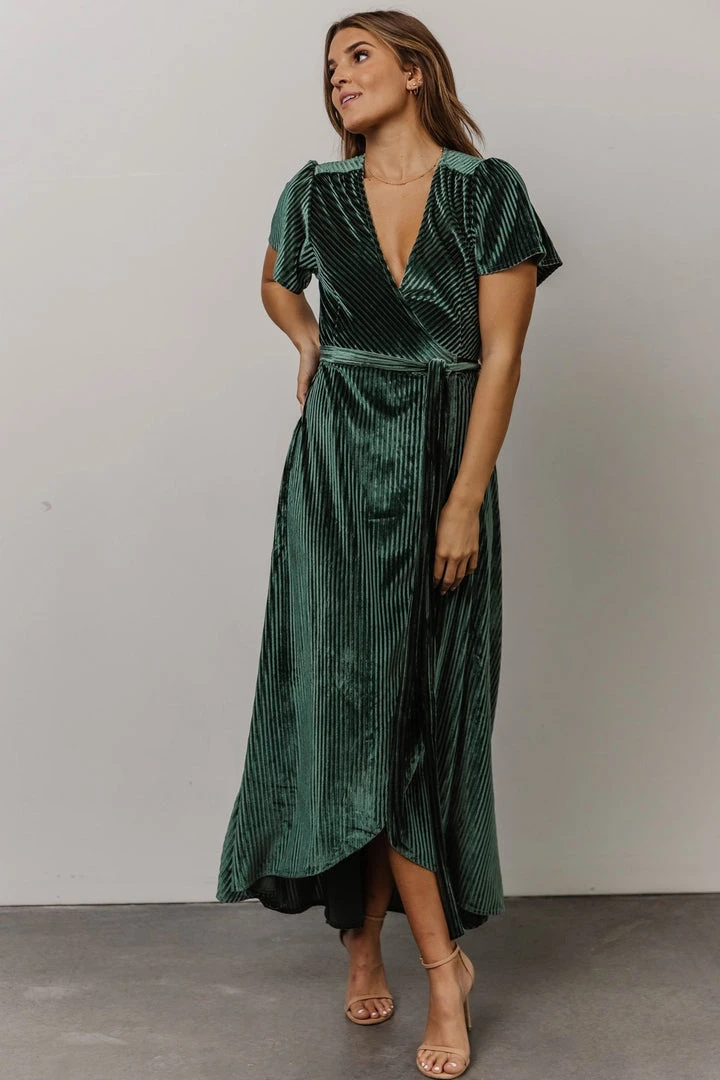 BB Custom Dresses Andi Ribbed Velvet Wrap Dress | Green 6 BB Custom Dresses Andi Ribbed Velvet Wrap Dress | Green