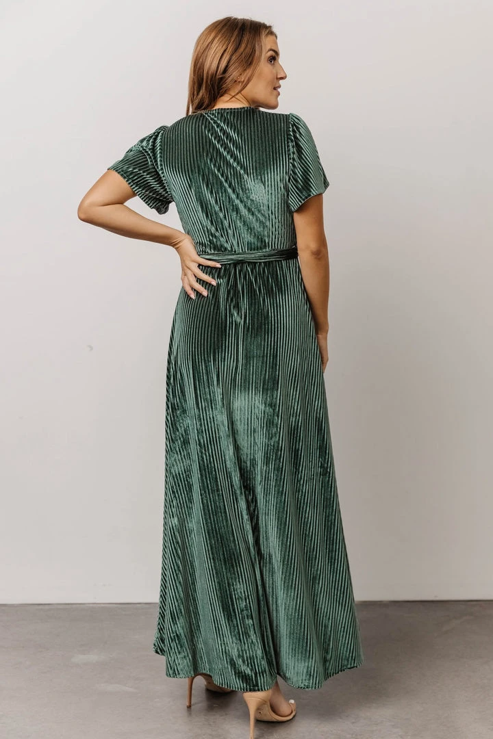 BB Custom Dresses Andi Ribbed Velvet Wrap Dress | Green 5 BB Custom Dresses Andi Ribbed Velvet Wrap Dress | Green