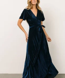 BB Custom Andi Ribbed Velvet Wrap Dress | Navy