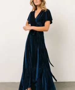 BB Custom Andi Ribbed Velvet Wrap Dress | Navy