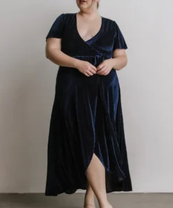 BB Custom Andi Ribbed Velvet Wrap Dress | Navy