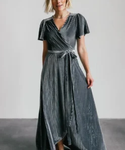 BB Custom Andi Ribbed Velvet Wrap Dress | Pewter Dresses