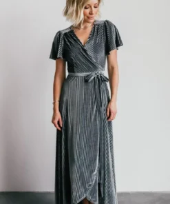 BB Custom Andi Ribbed Velvet Wrap Dress | Pewter Dresses