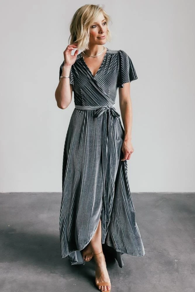 BB Custom Andi Ribbed Velvet Wrap Dress | Pewter Dresses 7 BB Custom Andi Ribbed Velvet Wrap Dress | Pewter Dresses