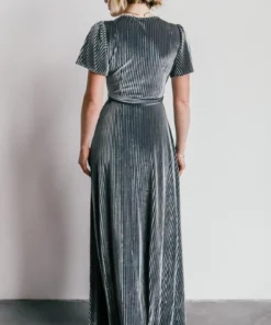 BB Custom Andi Ribbed Velvet Wrap Dress | Pewter Dresses 12 BB Custom Andi Ribbed Velvet Wrap Dress | Pewter Dresses