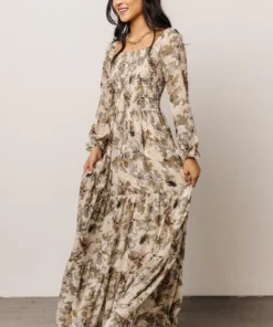 BB Custom Angelica Smocked Maxi Dress | Olive Floral Dresses