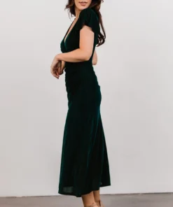 BB Custom Shop All Anne Ruched Velvet Midi Dress | Deep Topaz
