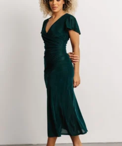 BB Custom Shop All Anne Ruched Velvet Midi Dress | Deep Topaz