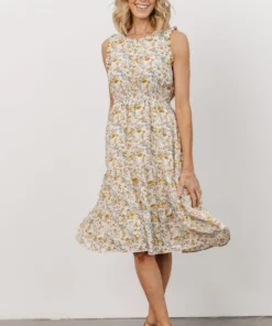 HAY Annie Ruffle Midi Dress | Yellow Floral