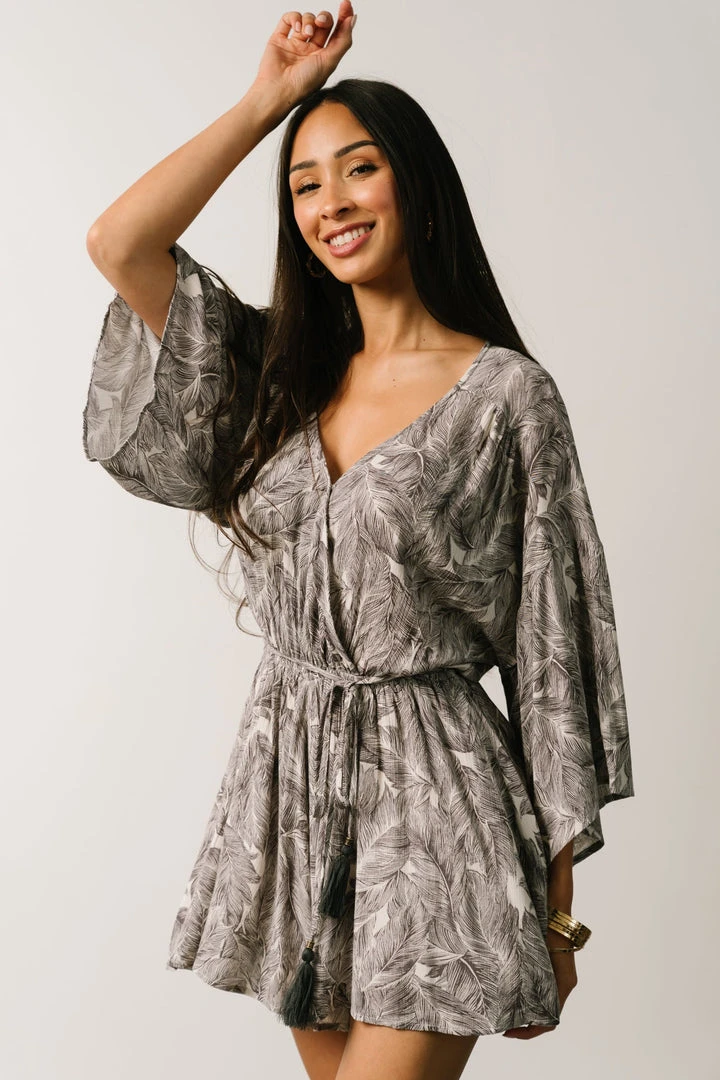 DF Anya Palm Leaf Romper | Charcoal Boho 4 DF Anya Palm Leaf Romper | Charcoal Boho