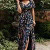 BB Custom Dresses April Sweetheart Maxi Dress | Dark Blue Floral
