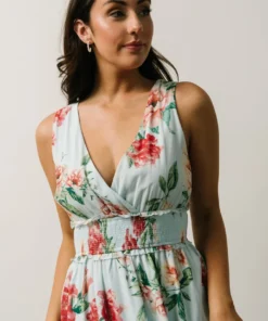 FT Arnna Layered Maxi Dress | Light Blue + Pink Multi Floral