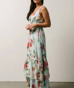FT Arnna Layered Maxi Dress | Light Blue + Pink Multi Floral