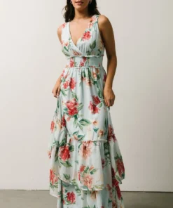 FT Arnna Layered Maxi Dress | Light Blue + Pink Multi Floral