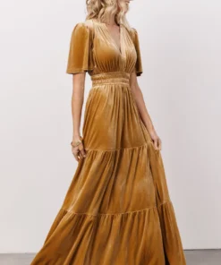 RR Dresses Artemis Velvet Maxi Dress | French Gold